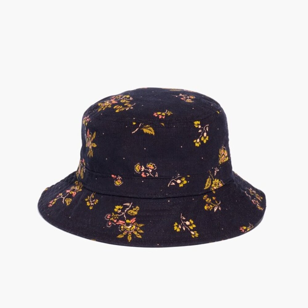 Madewell | Short-Brimmed Corduroy Bucket Hat in Forest Floral | Navy | M/L
